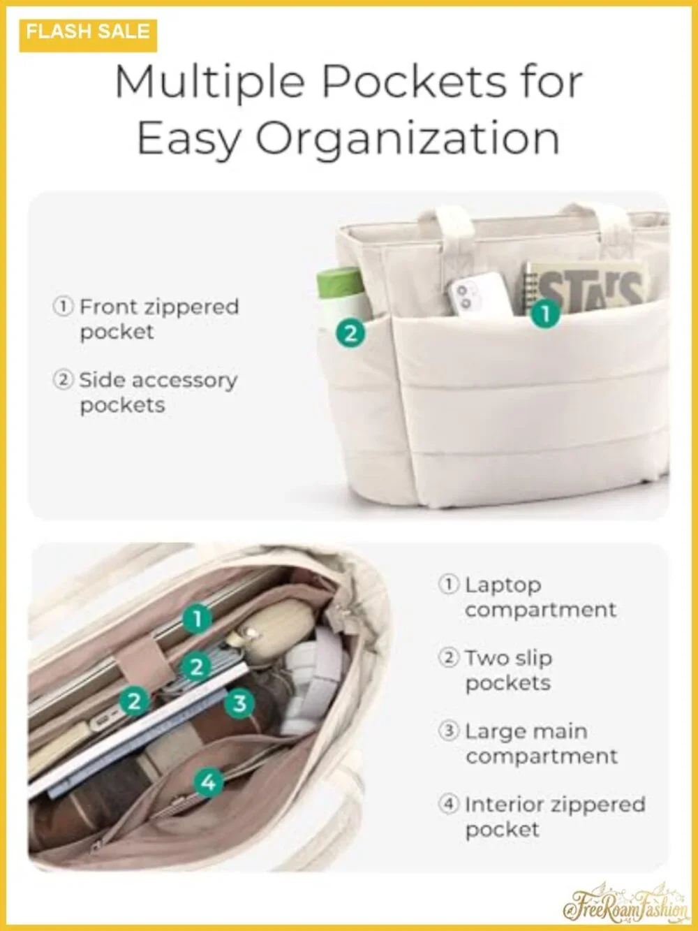 Lightweight Puffer Tote Bag for Women Work Laptop Shoulder Handbag Taslan